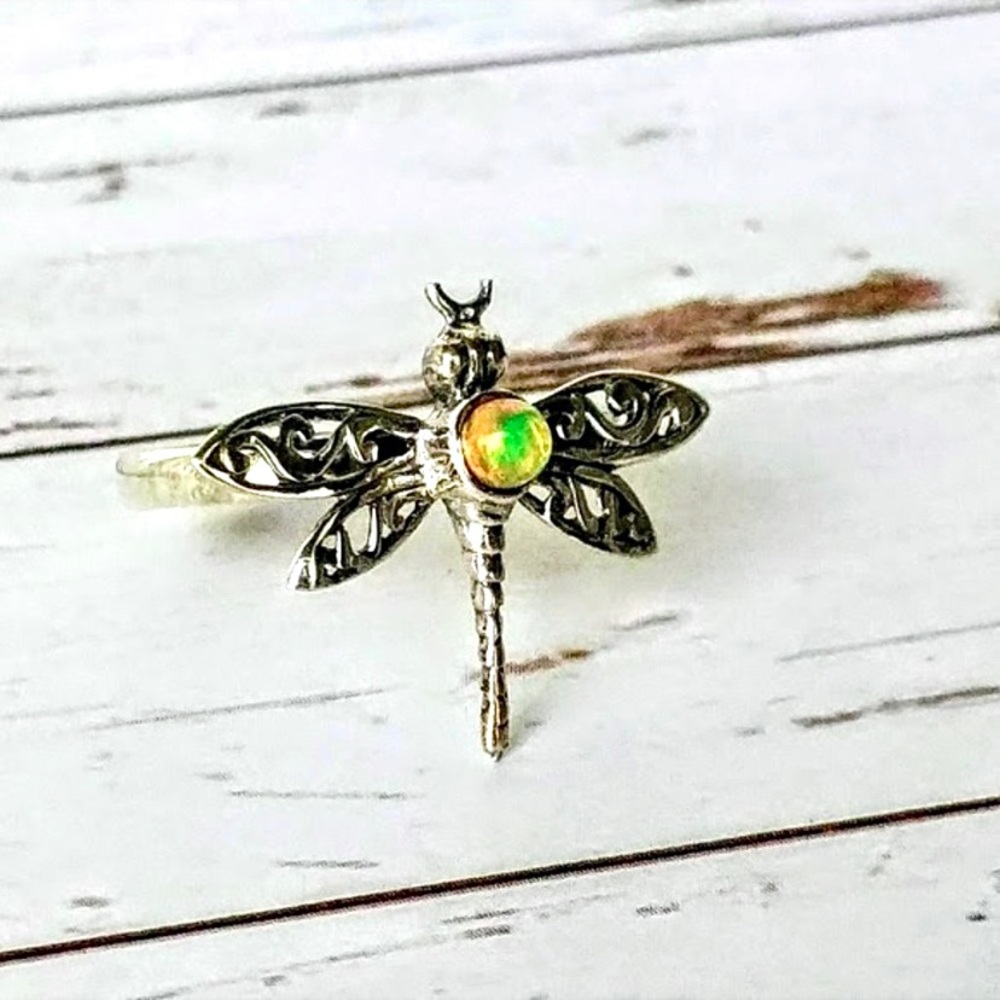 Opal Sterling Dragonfly Ring - Picture 2 of 6